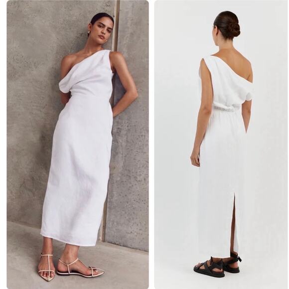 DISSH Cass White Linen One Shoulder Midi Dress Sleeveless Sz 6 Beachy  Bridal - mordernwear.com